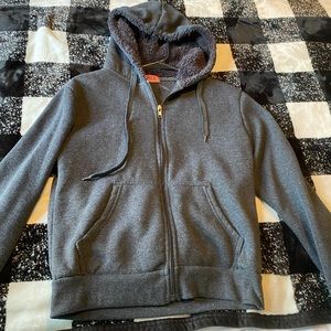 Grey zip up jacket with hoddie